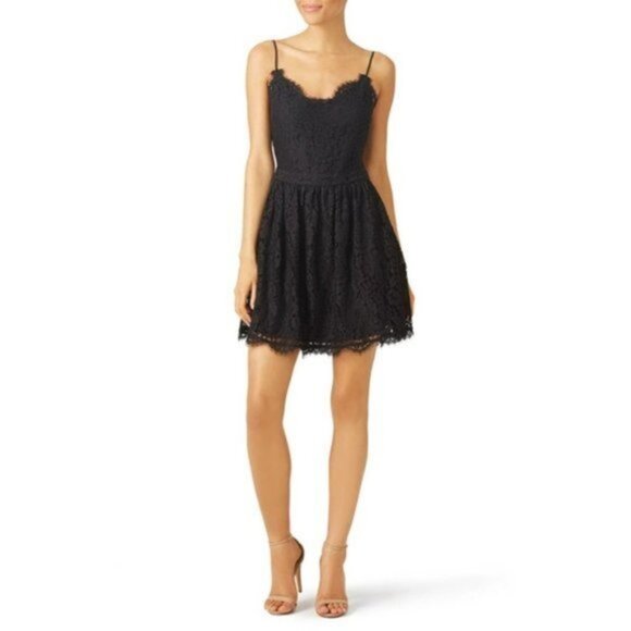 Joie Black Hudette Dress Scalloped Lace Sleeveless V-Neck Full Skirt Pockets S - Picture 2 of 10